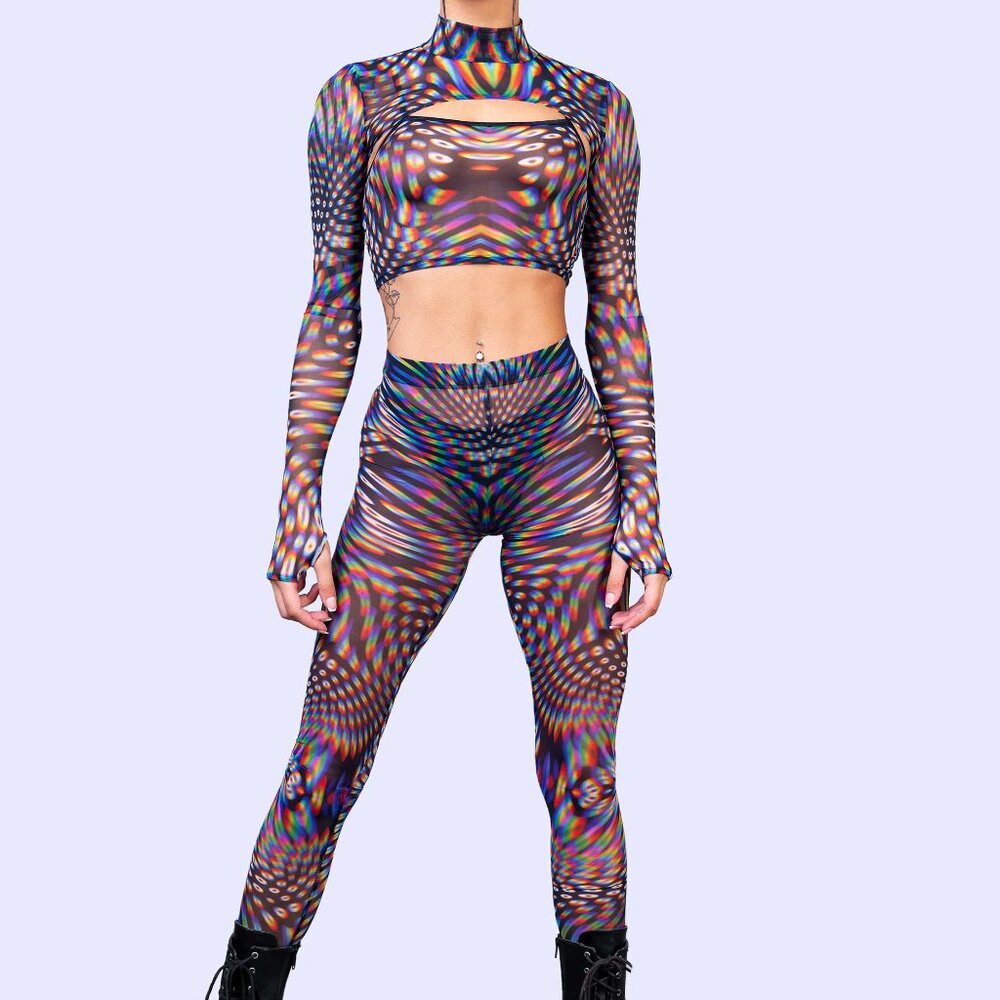 Badinka Pulsar Mesh 3 Piece Shrug Set - shrug, tank, leggings